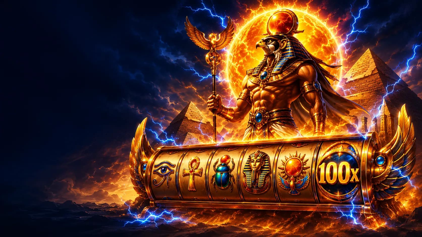 100x Ra slot hero artwork