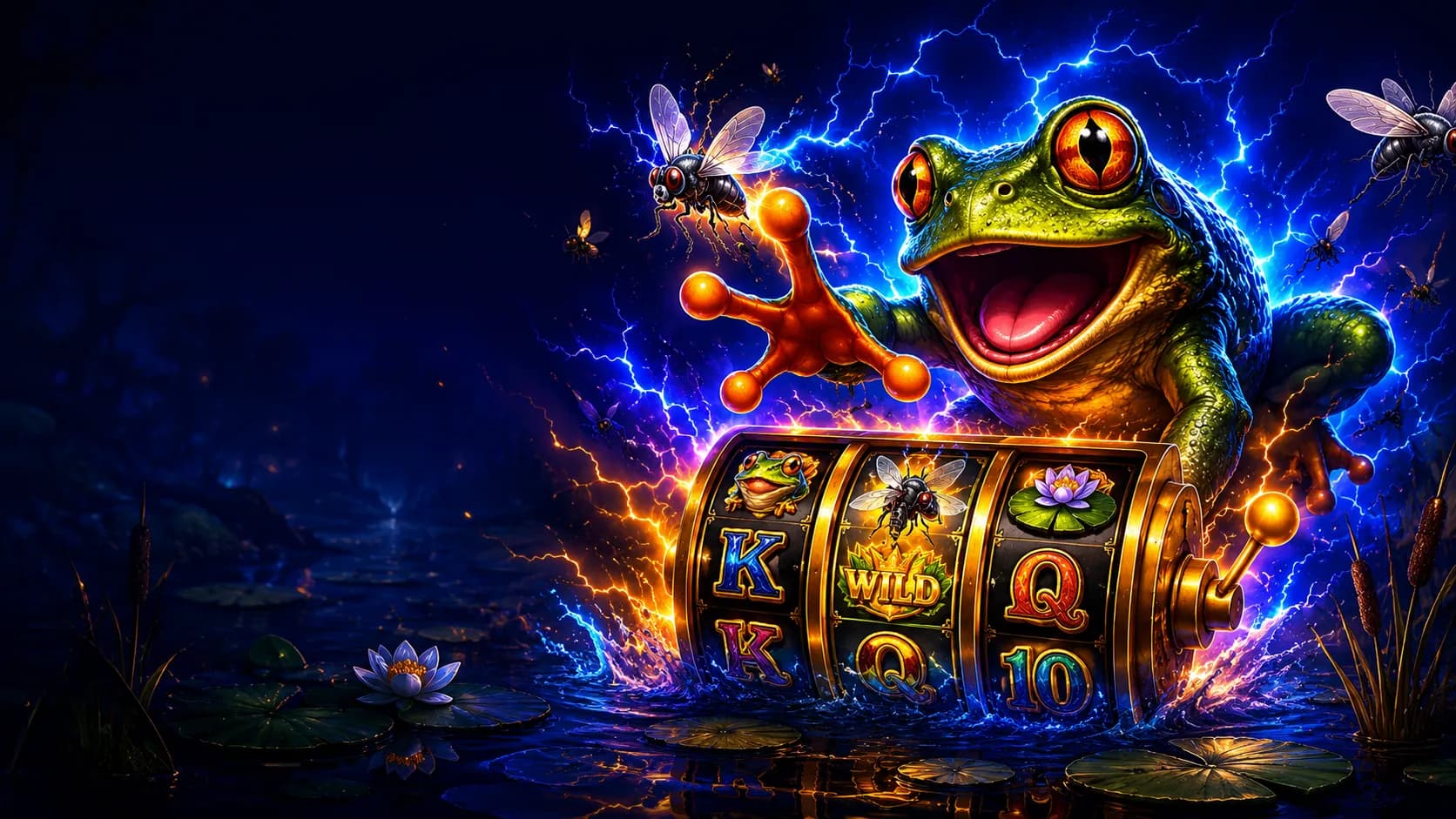 Frogs 'n Flies slot hero artwork