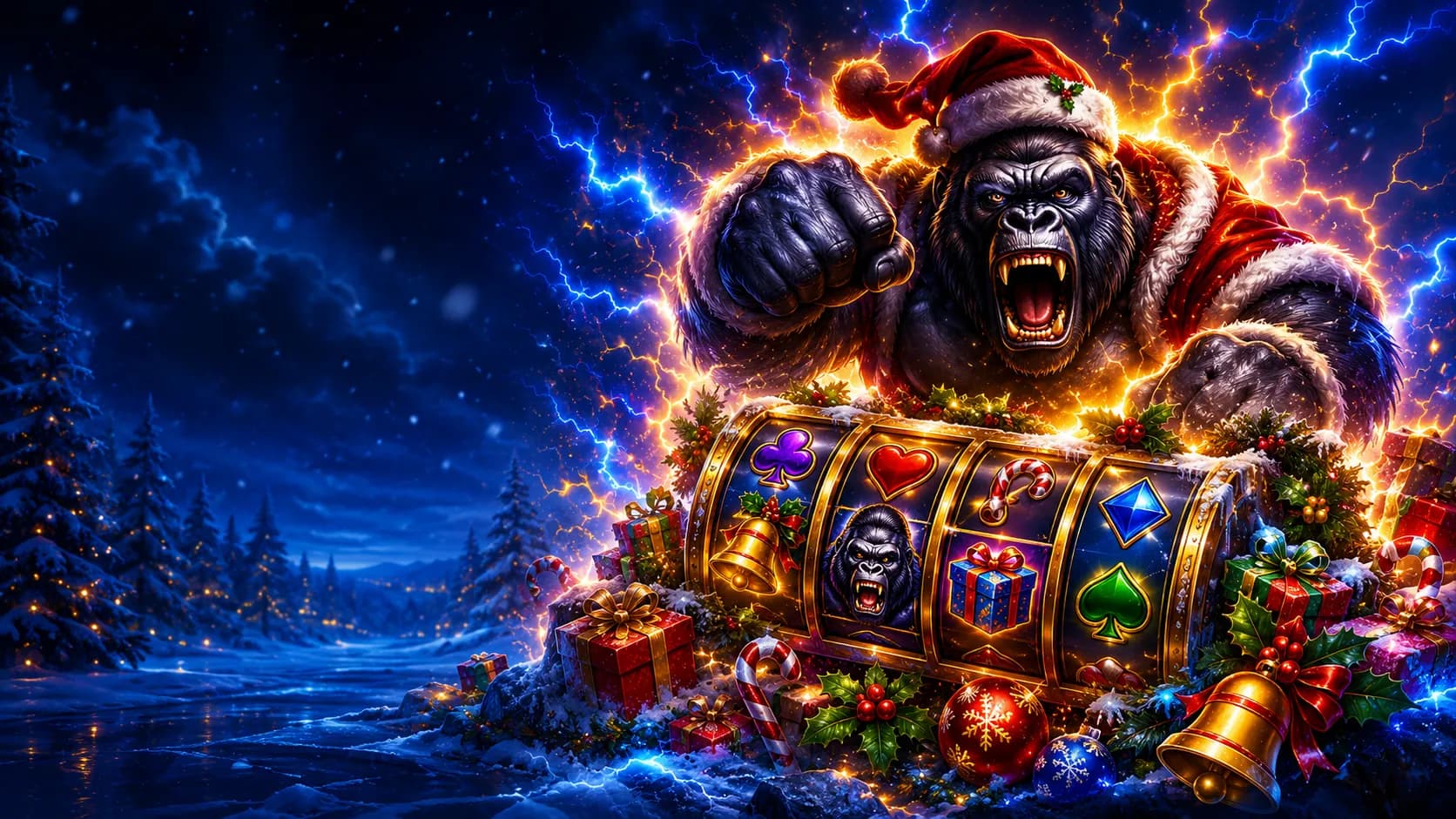Lightning Gorilla 2 Xmas slot hero artwork