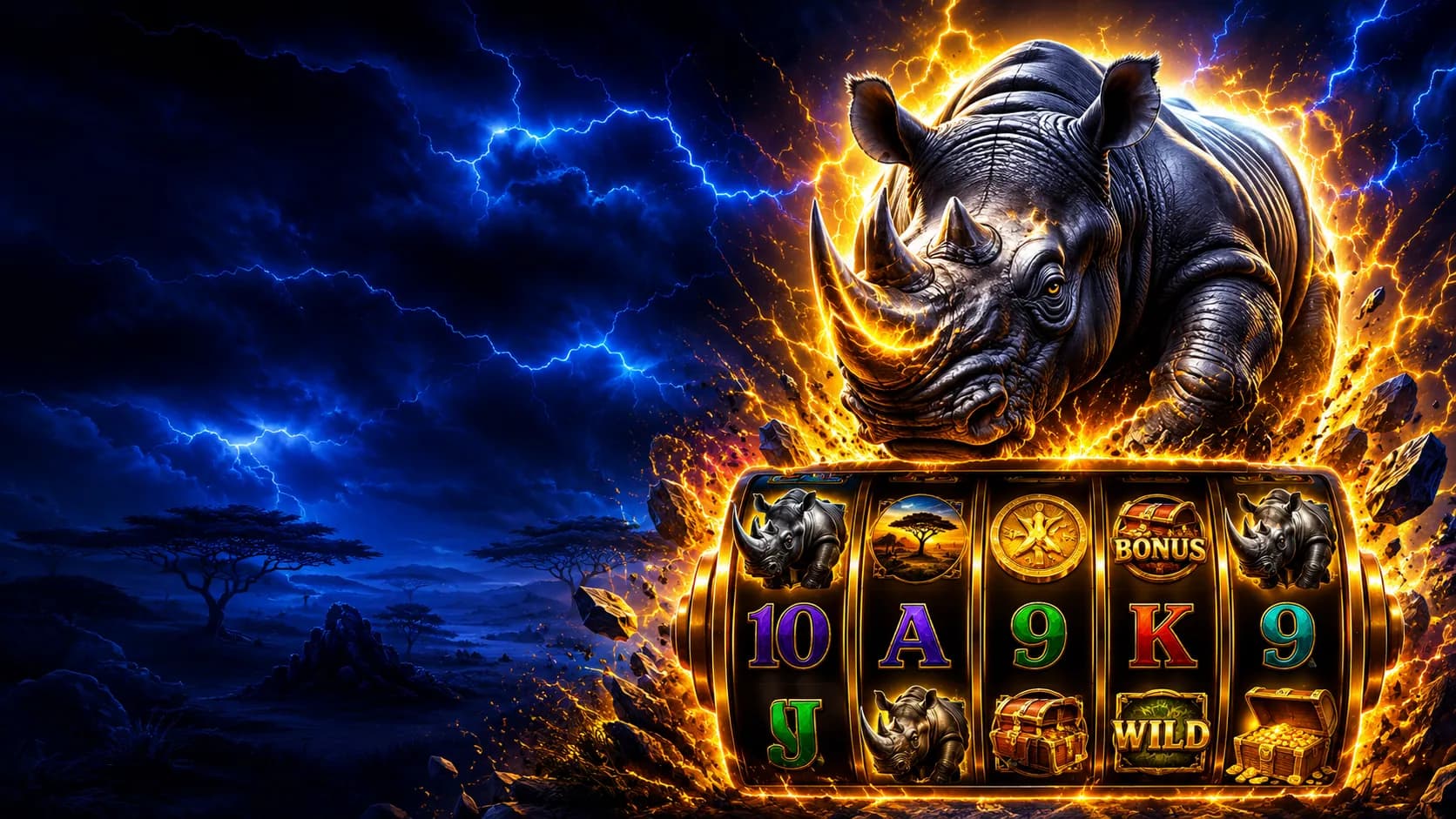 Respin Rhino slot hero artwork