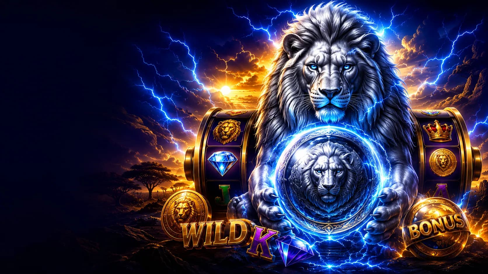 Silver Lion Feature Ball slot hero artwork