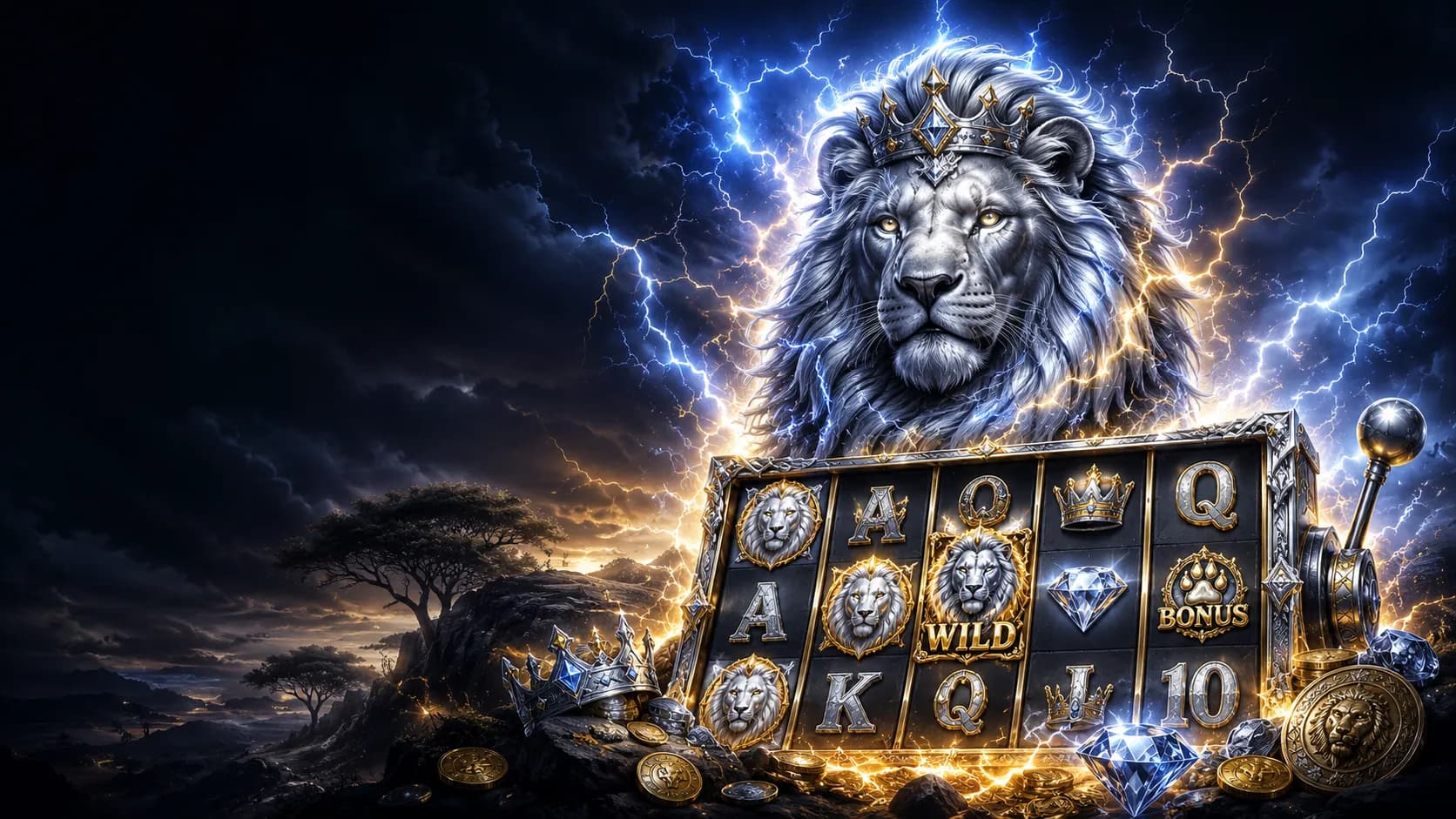 Silver Lion slot hero artwork