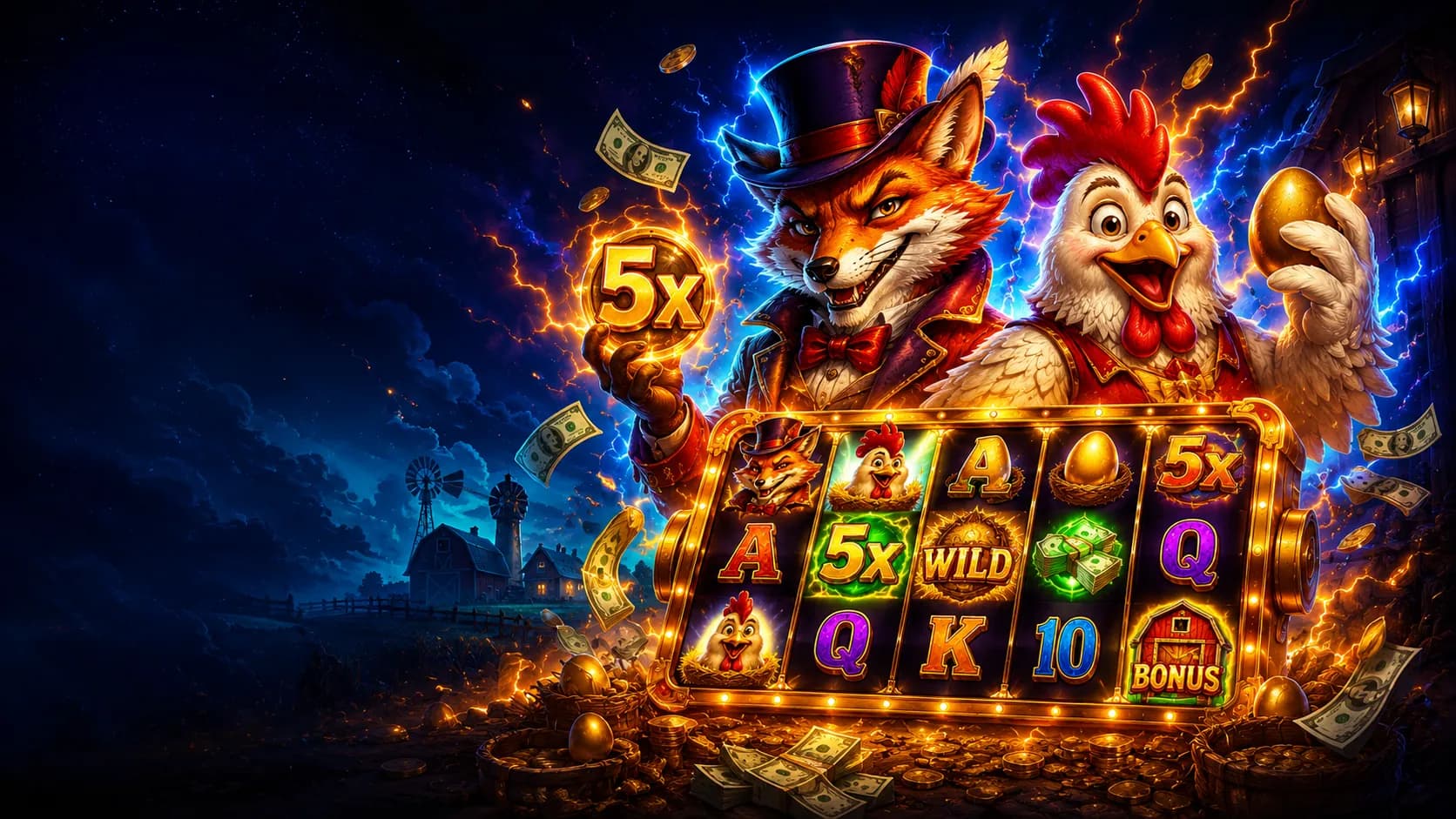 Stellar Cash Chicken Fox 5x Skillstar slot hero artwork