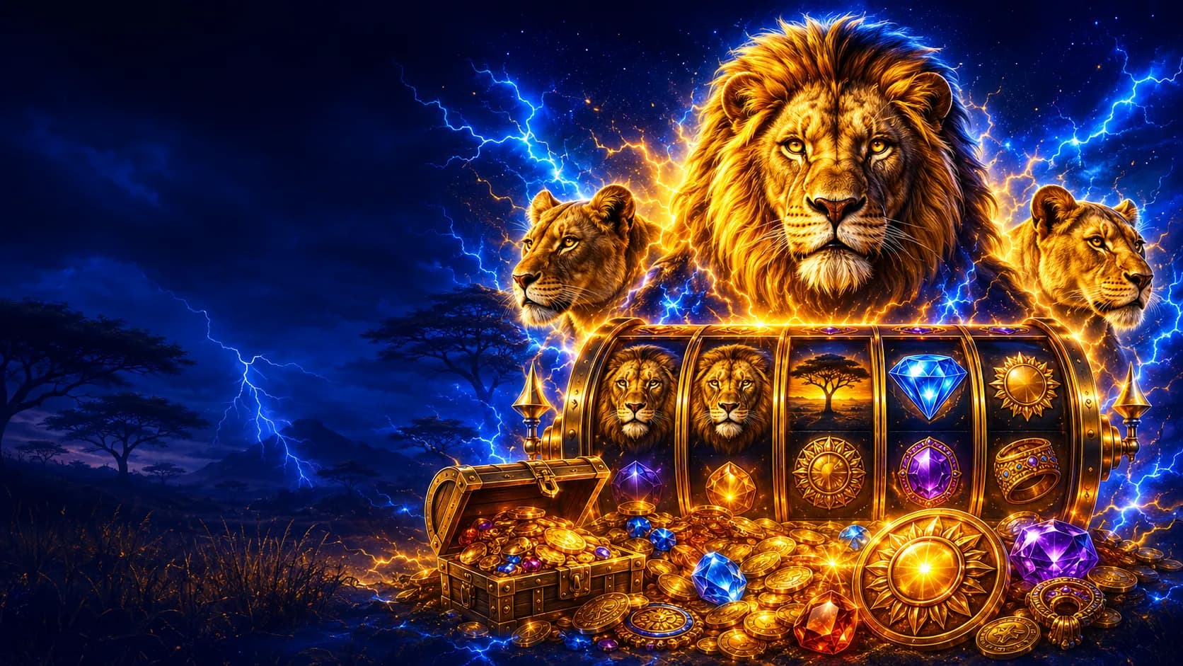 Stellar Jackpots Serengeti Lions slot hero artwork