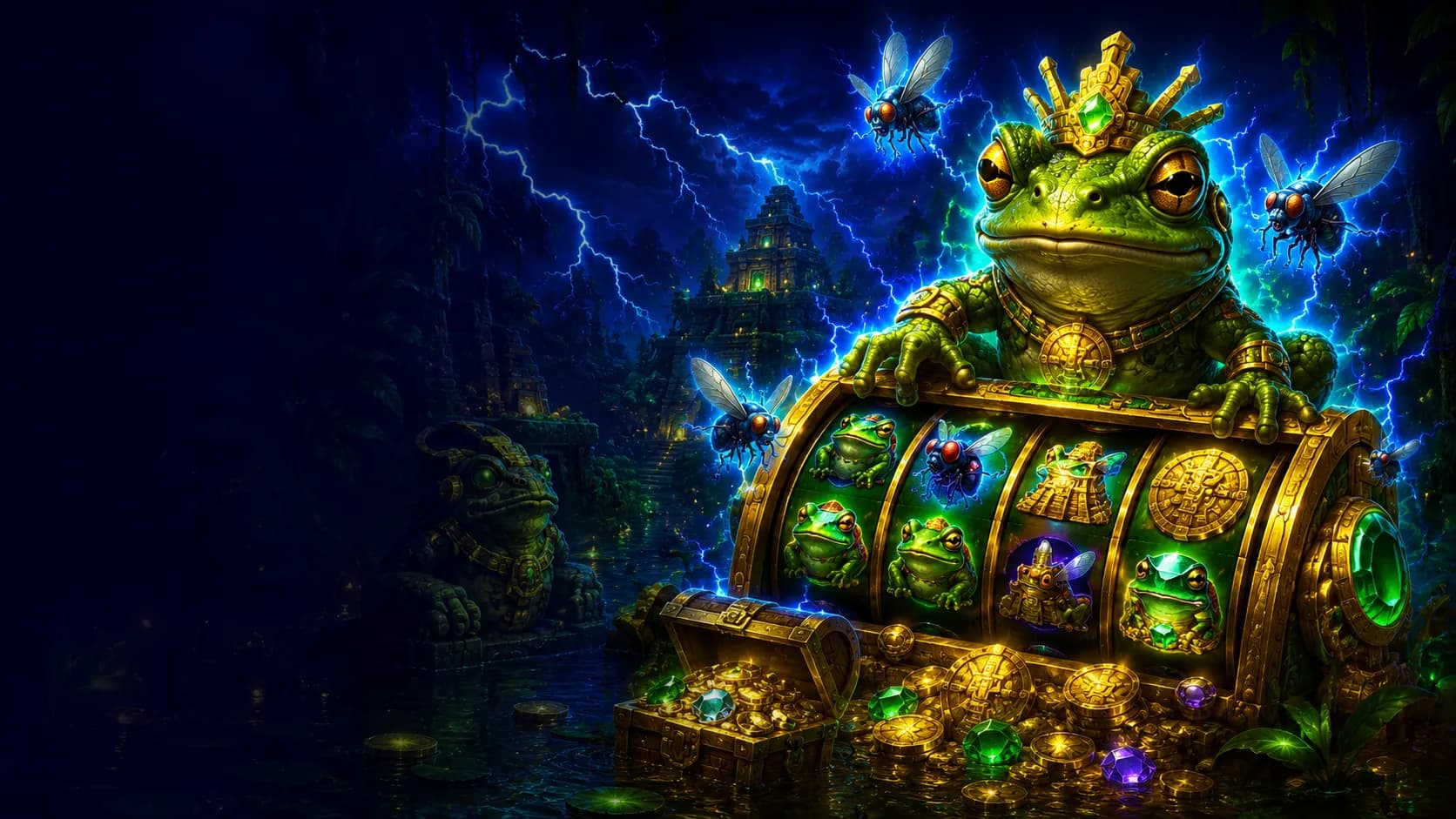 Temple Cash Frogs 'n Flies slot hero artwork