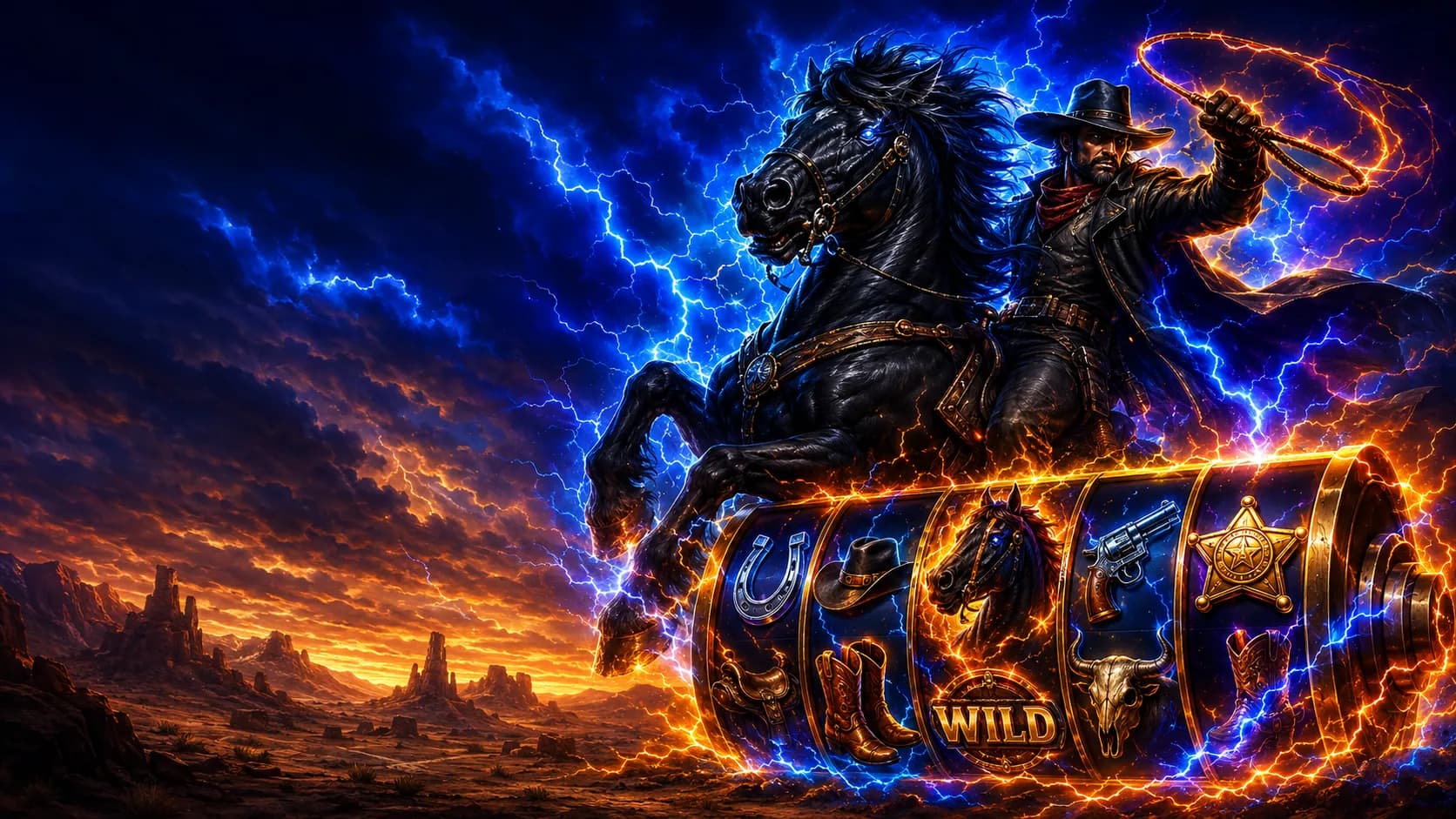Lightning Horseman slot hero artwork